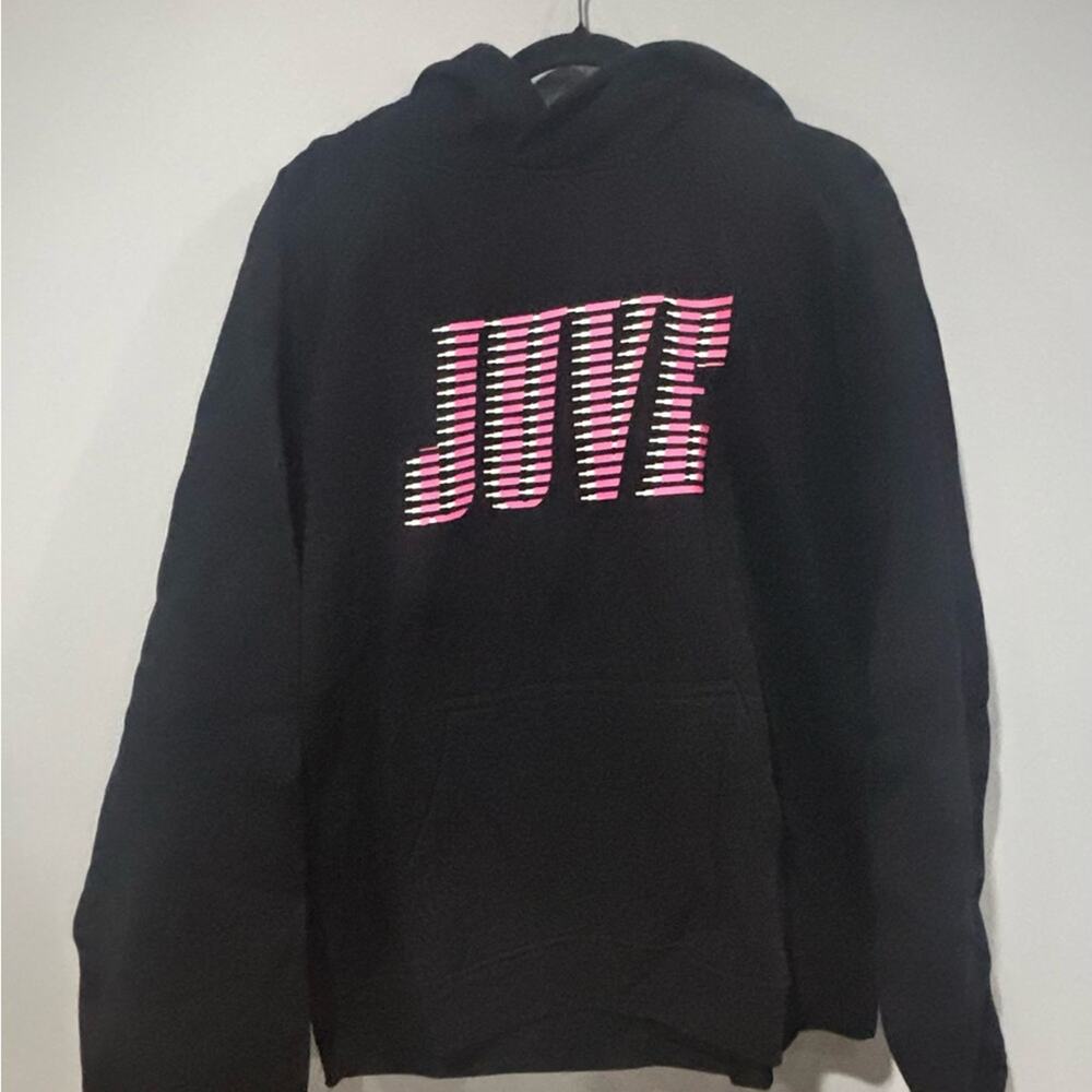 Juventus Football/Soccer Black Hoodie with Pink and White Graphic